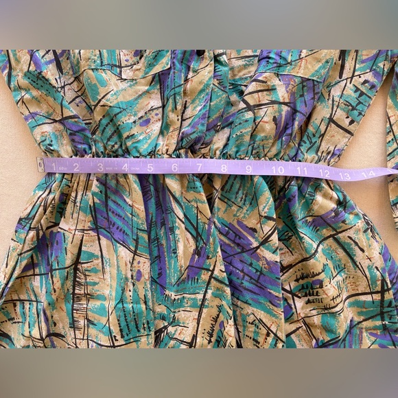 Caliche Vintage 80s Printed Design 3/4 Sleeve Pockets Collared Shirt Dress 12 - Picture 8 of 9